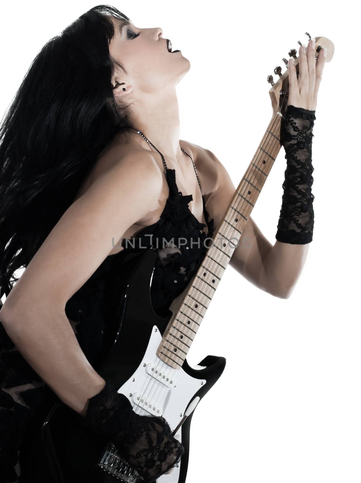 woman playing electric guitar player by PIXSTILL