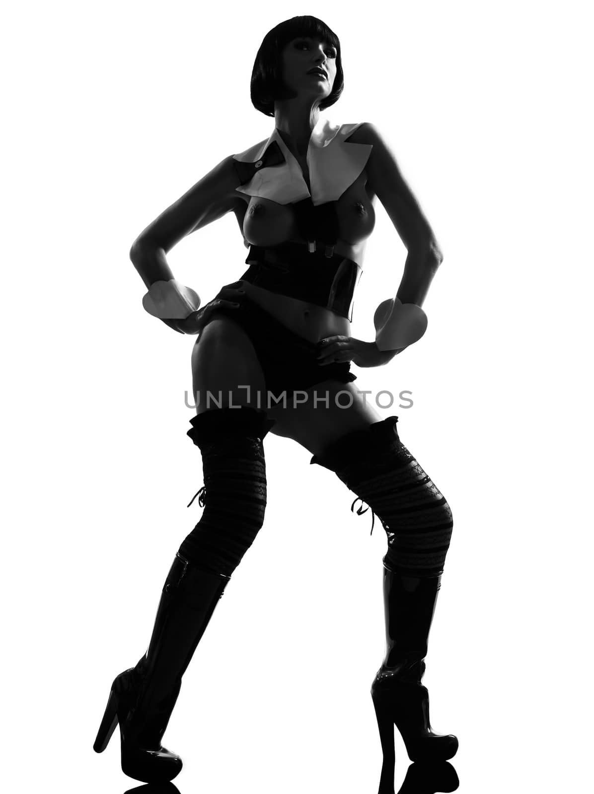 sexy woman topless in  fetish wear silhouette by PIXSTILL