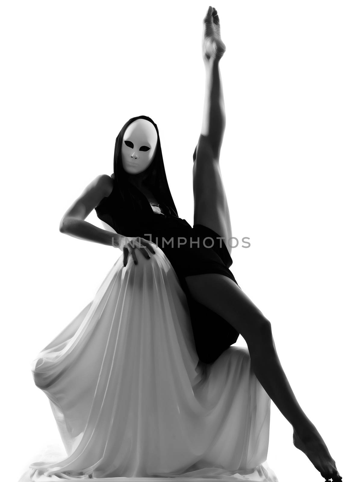 dancer performer mime with mask acting couple lovers conceptual in studio isolated on white background