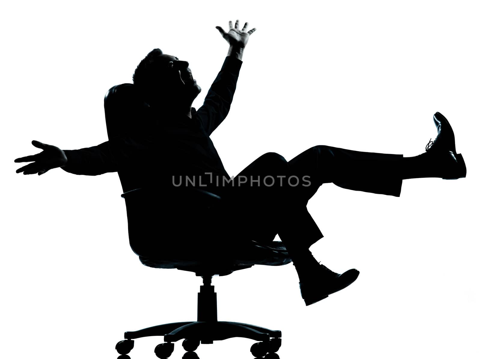 one  business man happy joy silhouette Full length in studio isolated on white background