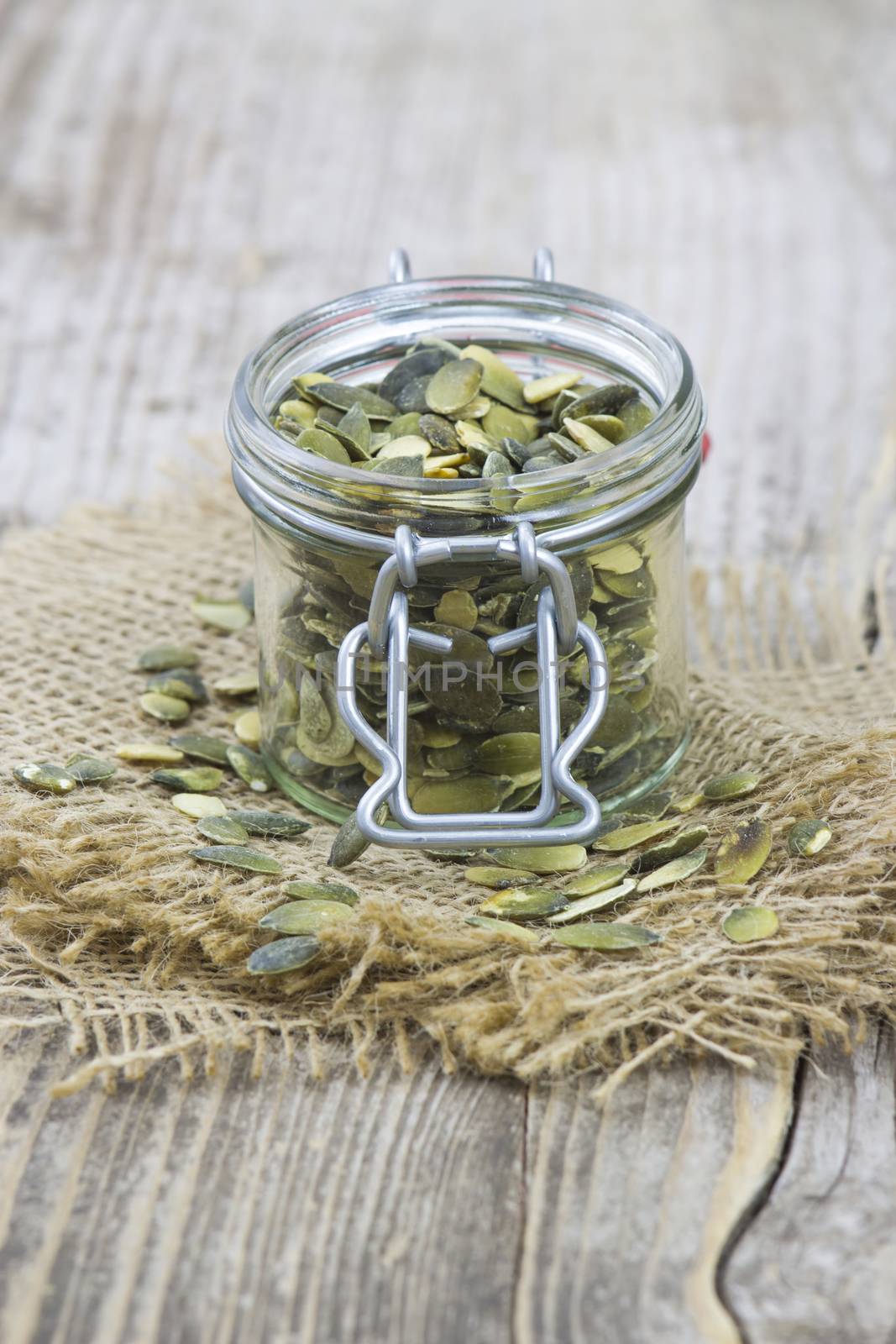 Pumpkin seeds in a jar