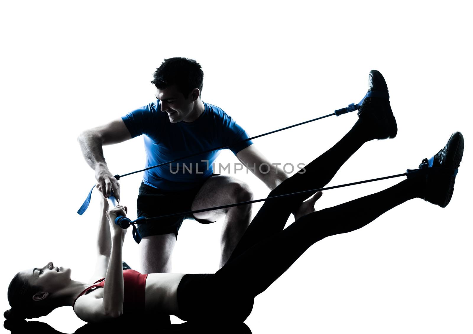 coach man woman exercising gymstick silhouette by PIXSTILL