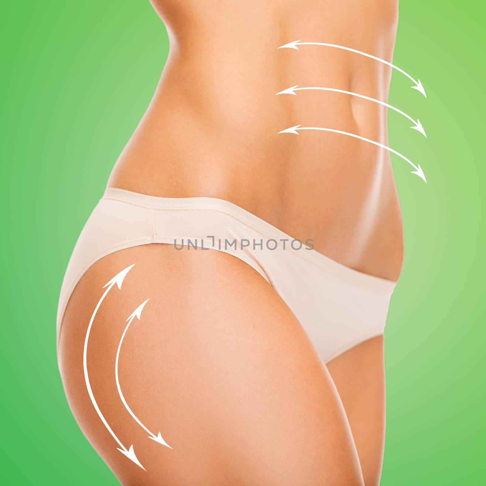 health and beauty - woman in cotton underwear showing slimming concept