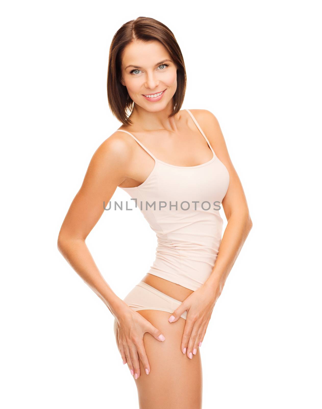 woman in cotton underwear showing slimming concept by dolgachov