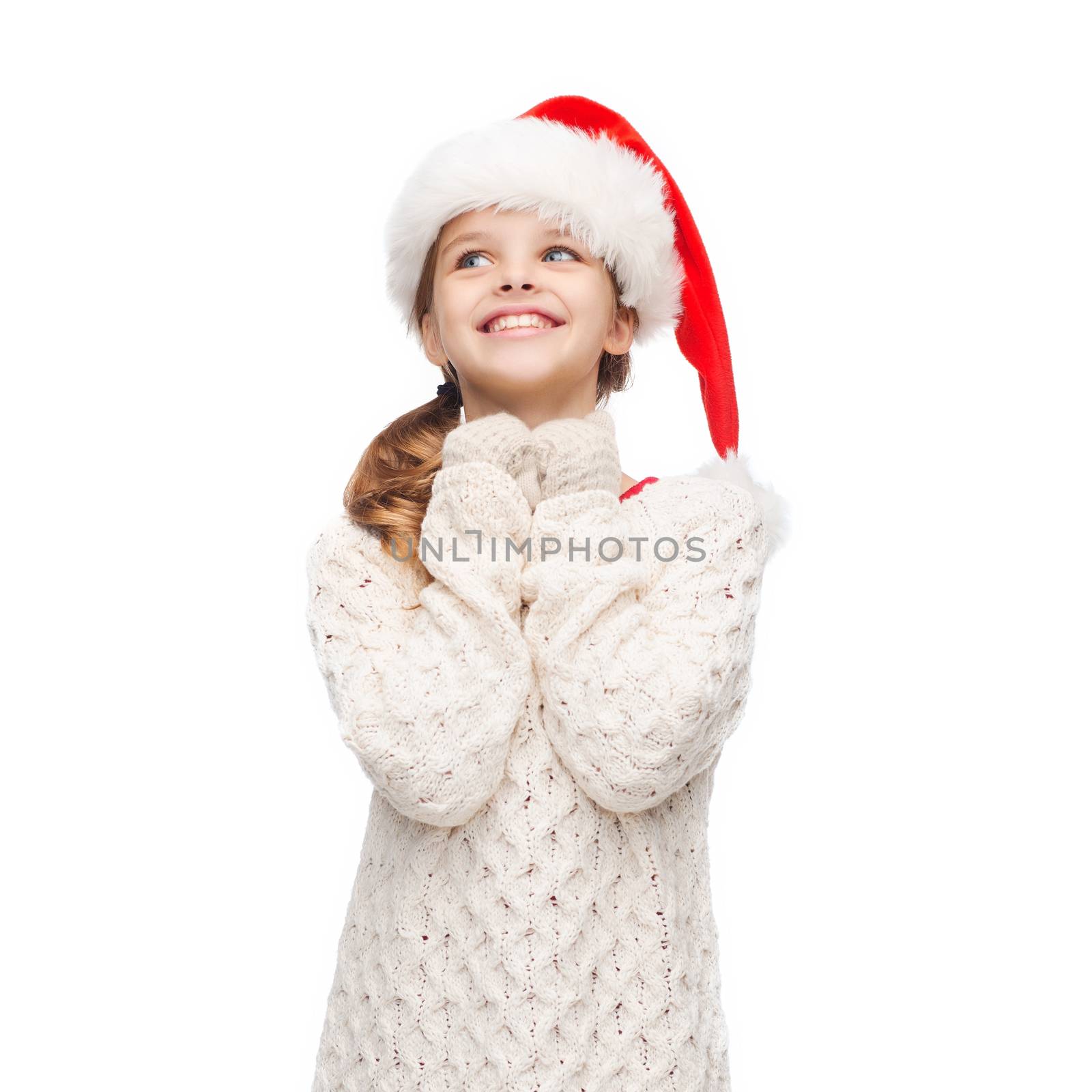 dreaming girl in santa helper hat by dolgachov