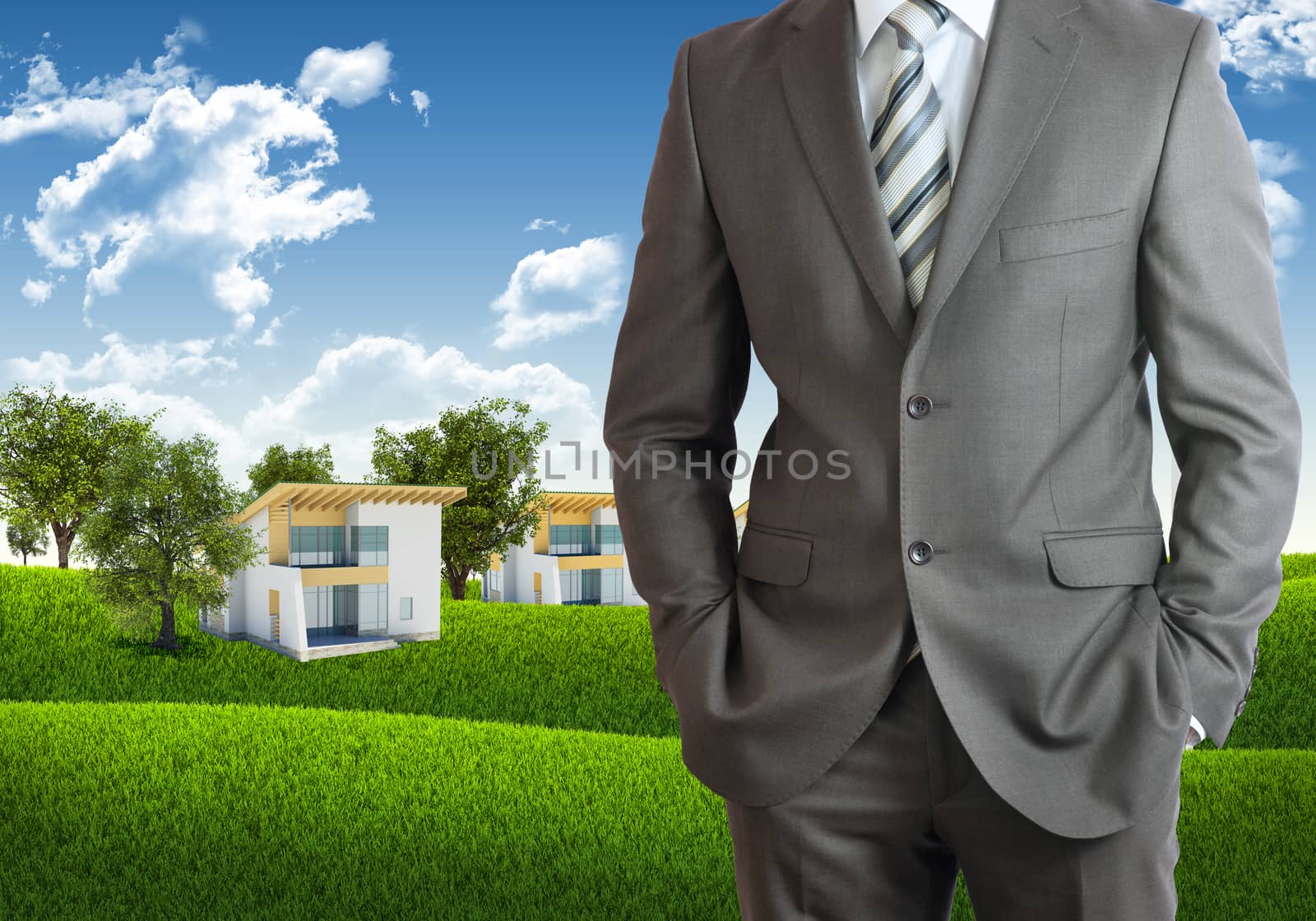 Businessman and urban scene as backdrop by cherezoff