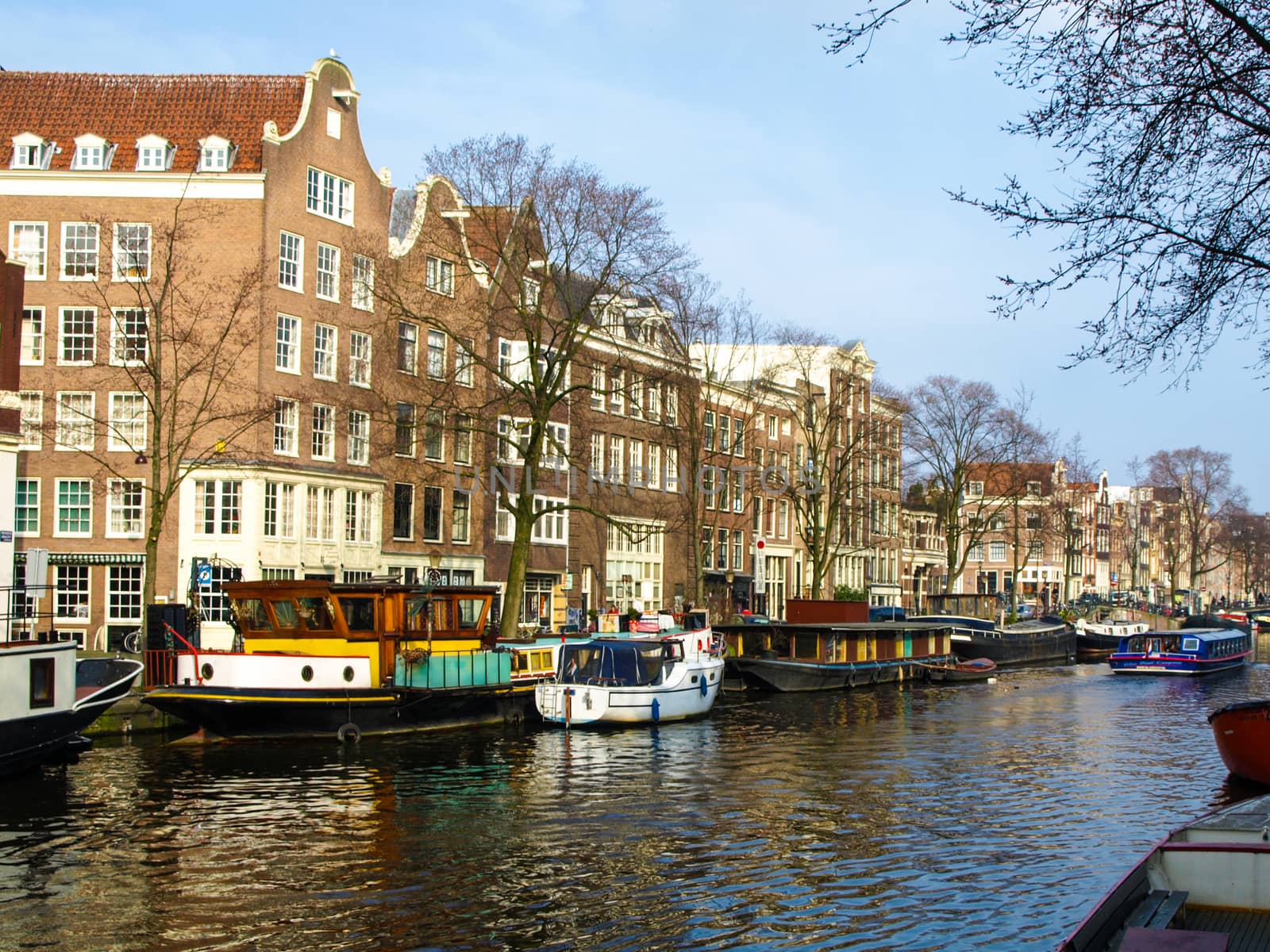 Canal and houseboats in Amsterdam centre, Netherlands