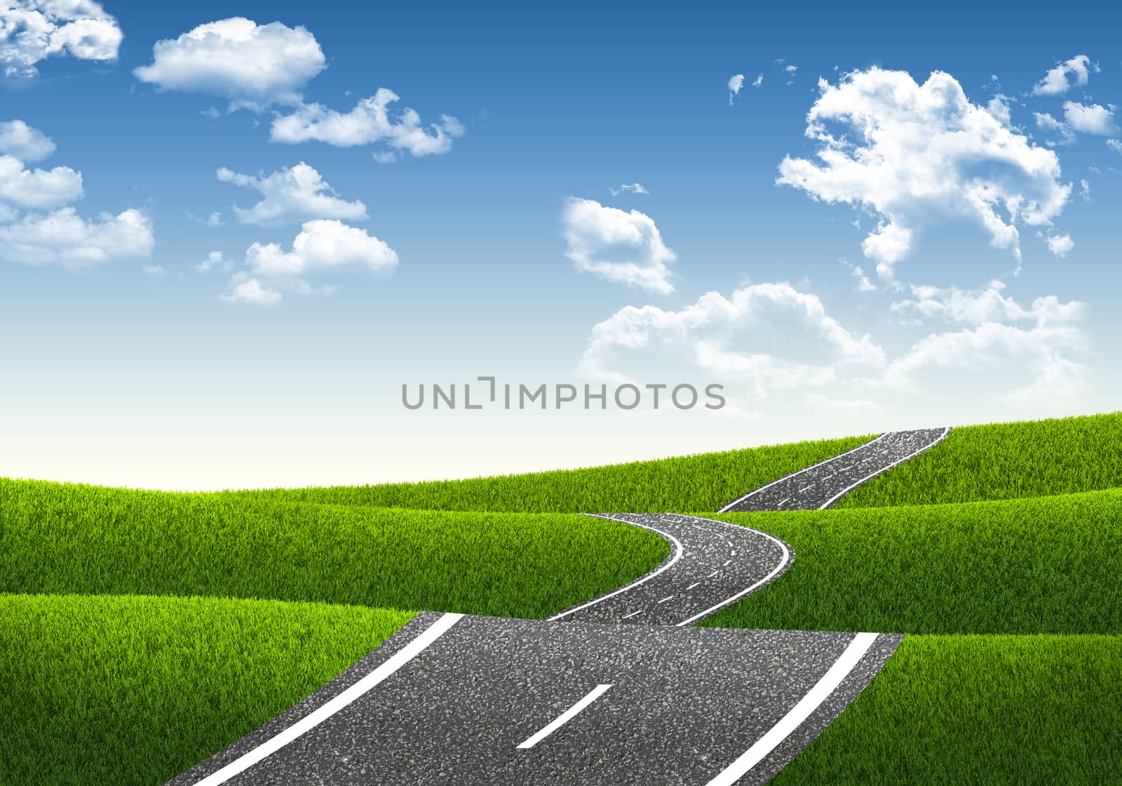 Road passes through the hills with grass by cherezoff