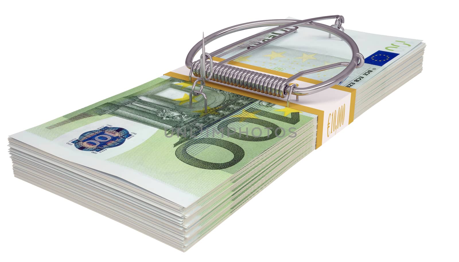 Mousetrap on a pack of money. Business concept by cherezoff