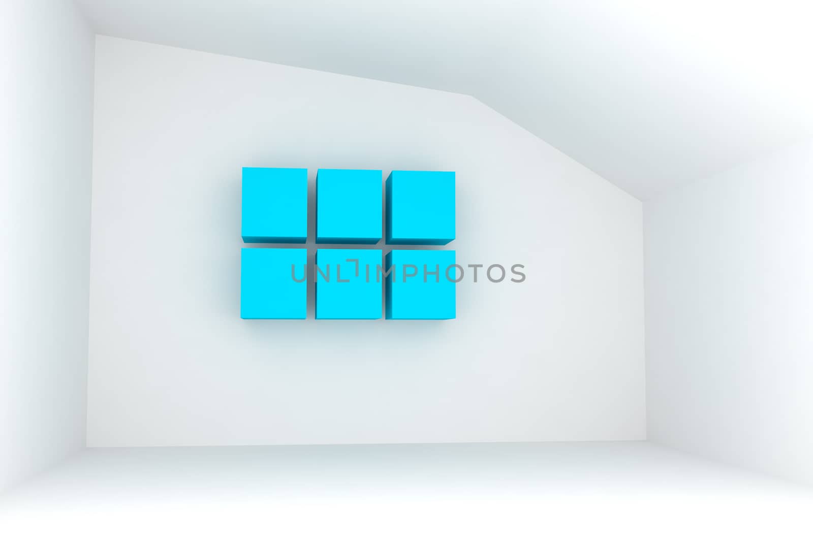 Empty room with blank blue box for interior background.