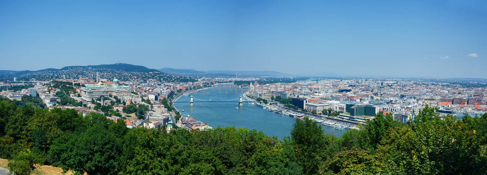 Panorama of Budapest with Danube, Buda hill and Pest