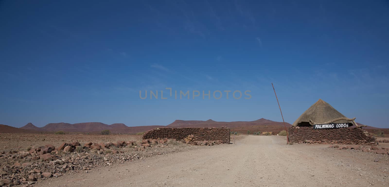 Entrance to the Palmwag Lodge in the wilderness of Damaraland in Namibia