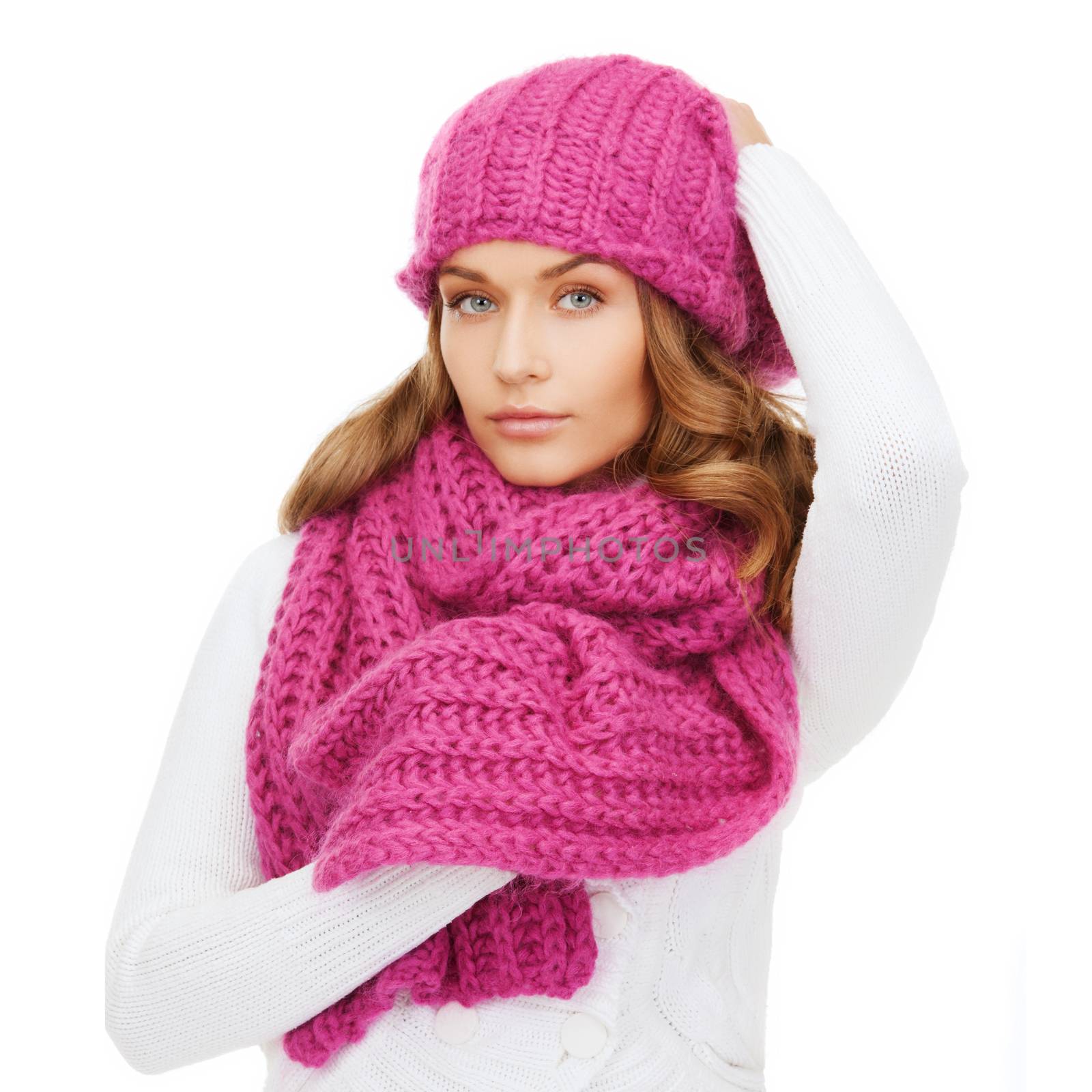 woman in pink hat and scarf by dolgachov