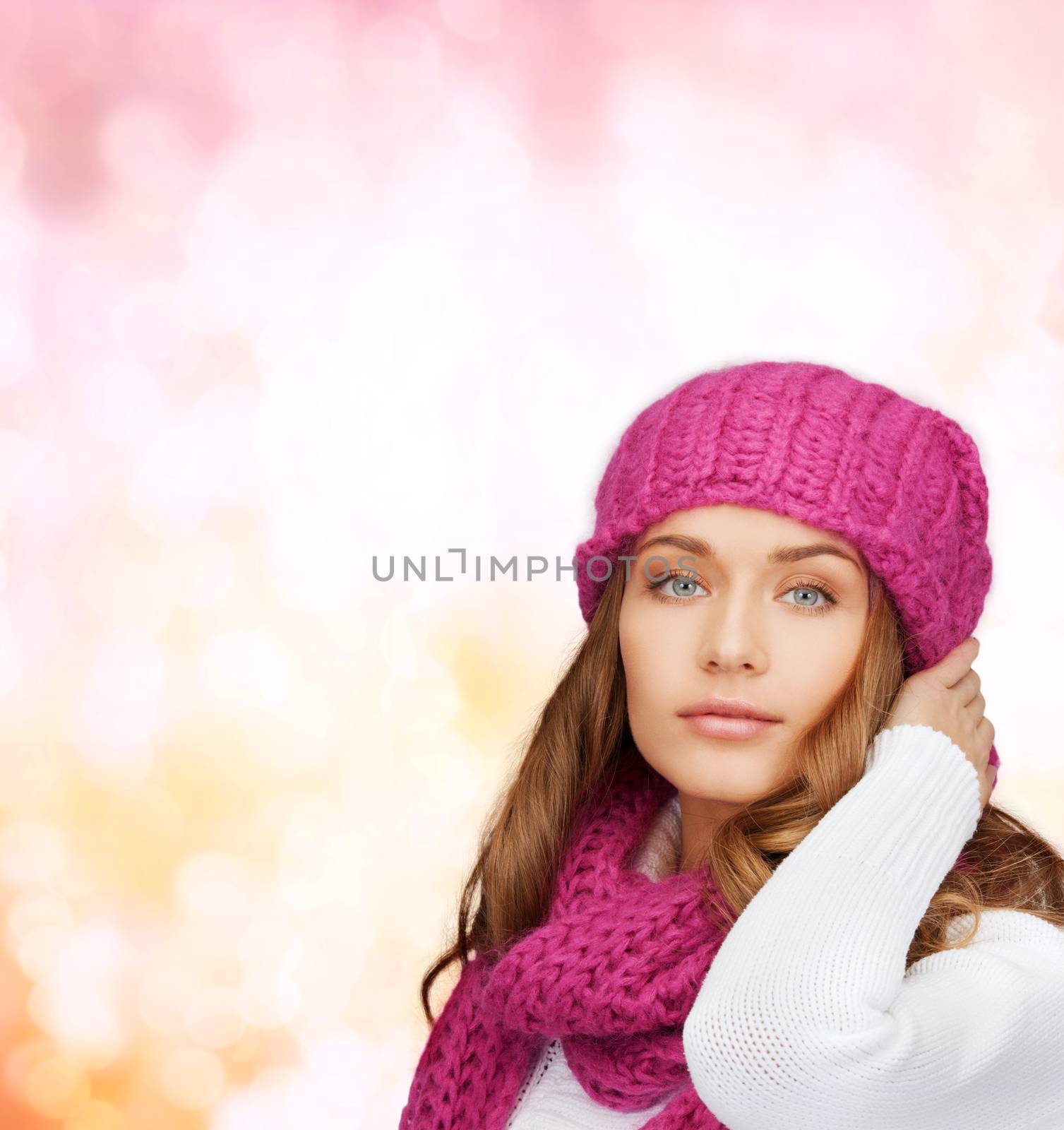 woman in pink hat and scarf by dolgachov
