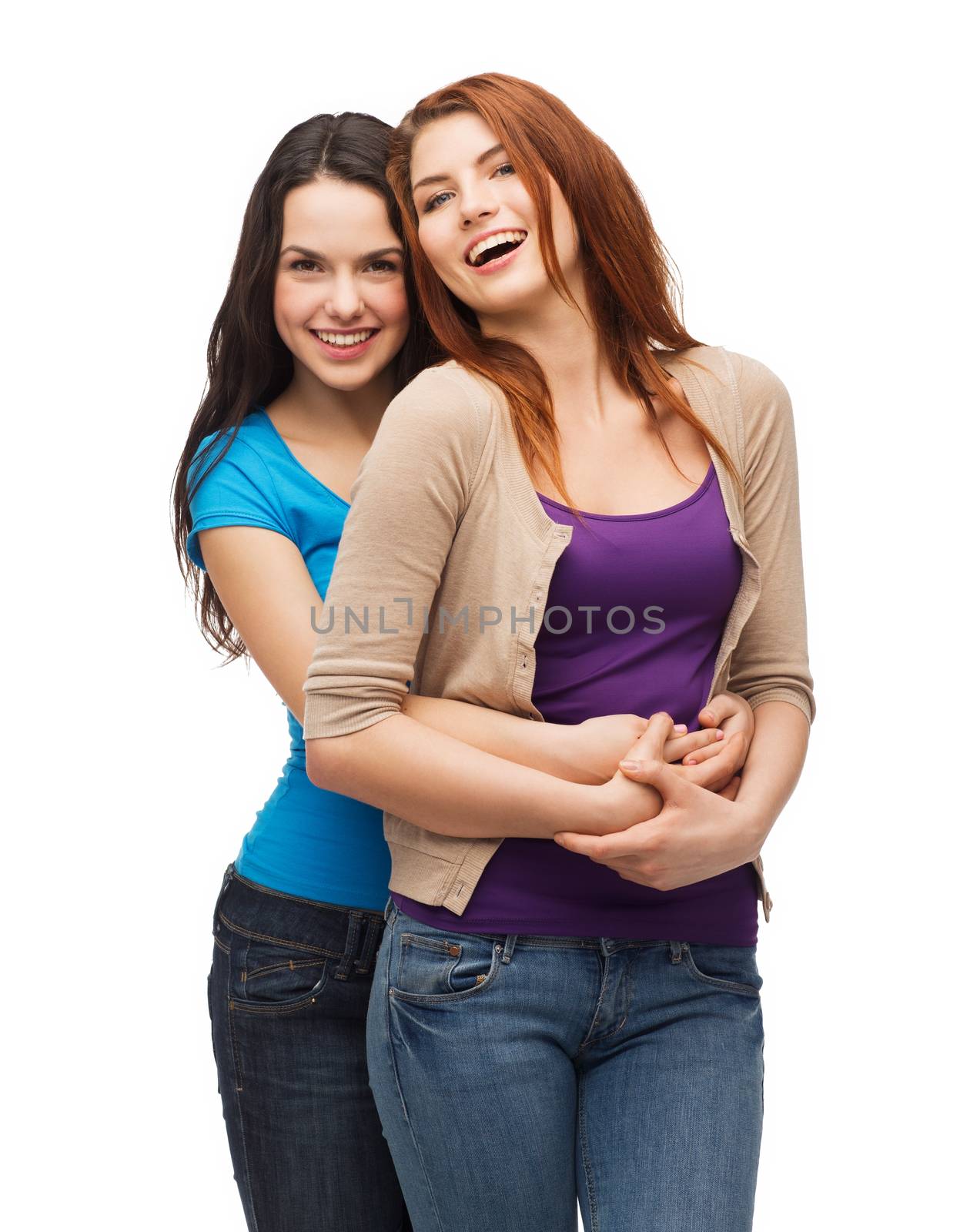 two laughing girls hugging by dolgachov