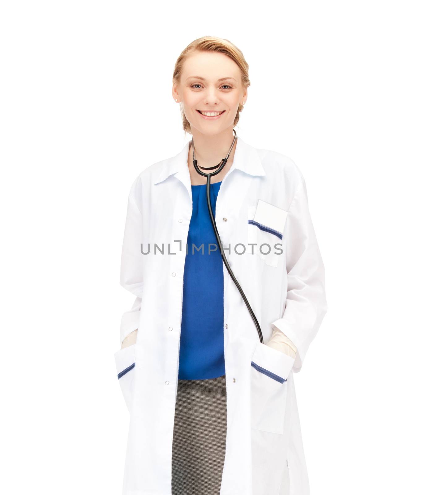 healthcare and medical concept - smiling female doctor with stethoscope