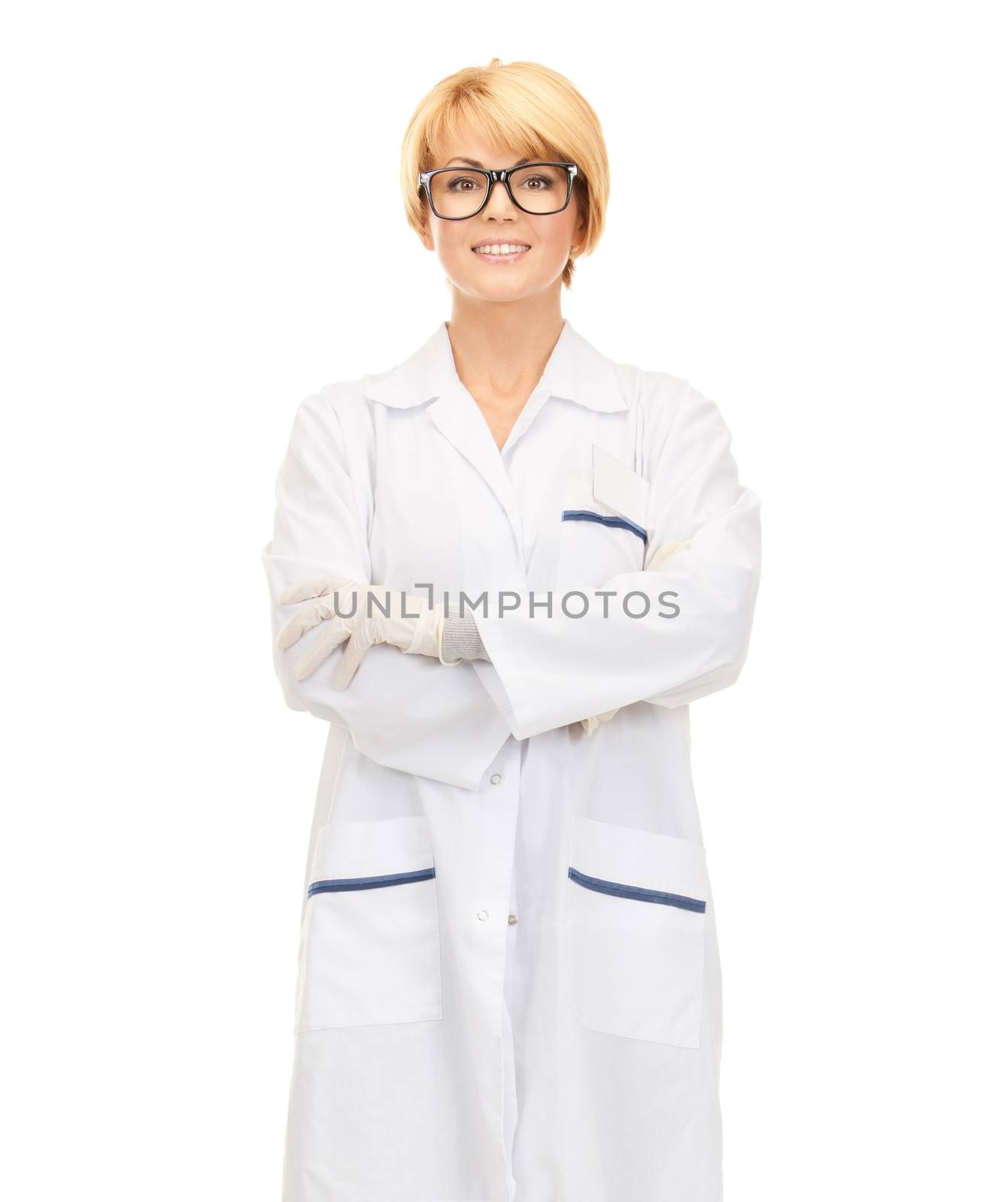 smiling female doctor in glasses by dolgachov