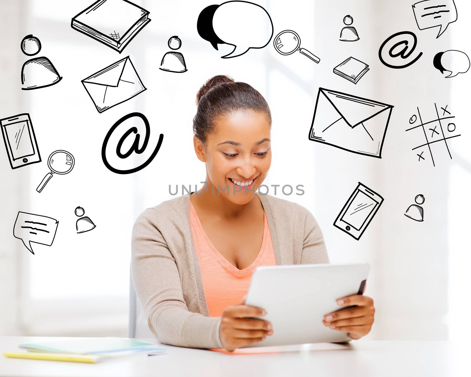 business and education concept - smiling student girl with tablet pc