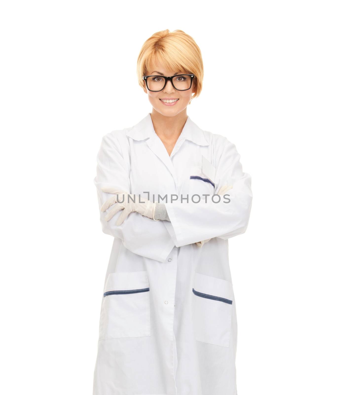 healthcare and medical concept - smiling female doctor in glasses