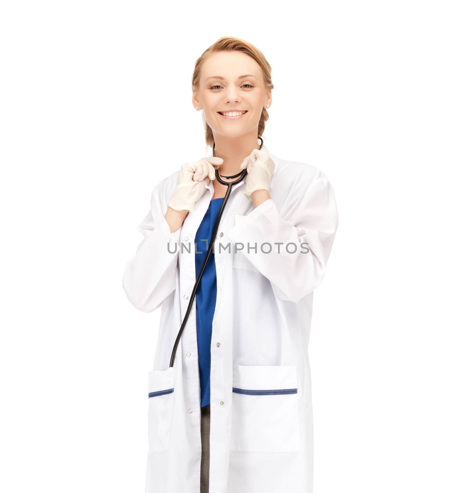smiling female doctor with stethoscope by dolgachov