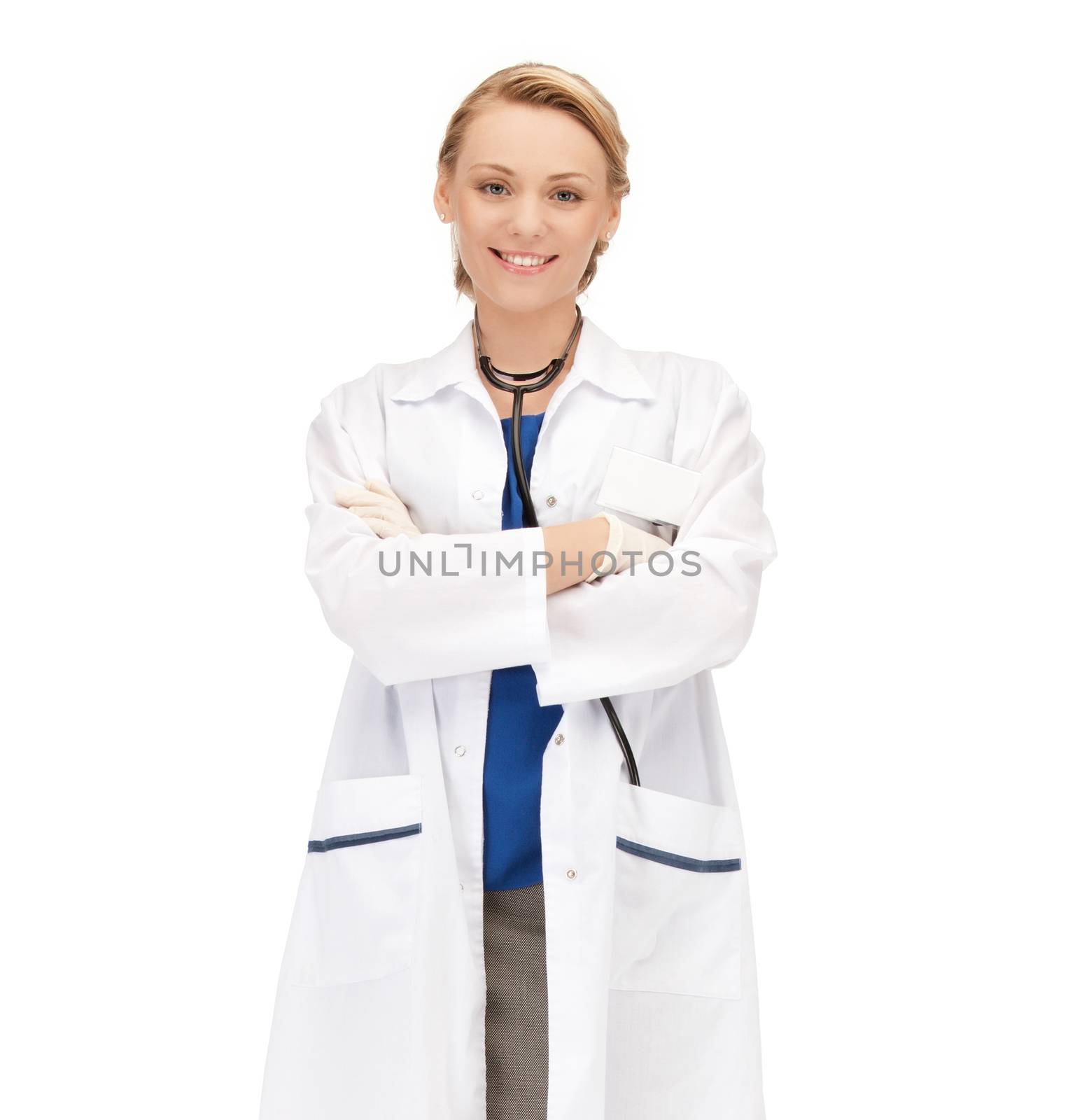 healthcare and medical concept - smiling female doctor with stethoscope