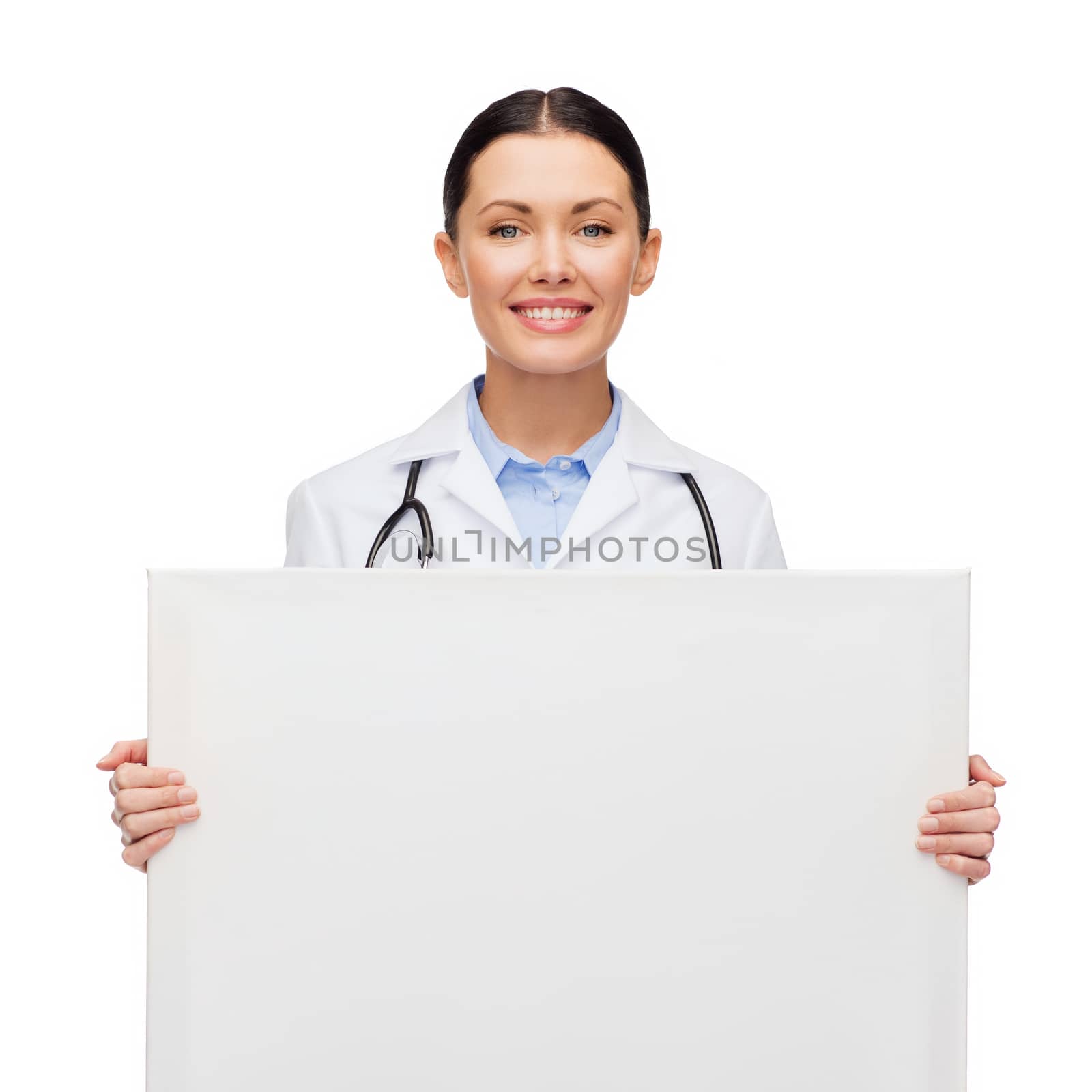female doctor with stethoscope and white board by dolgachov