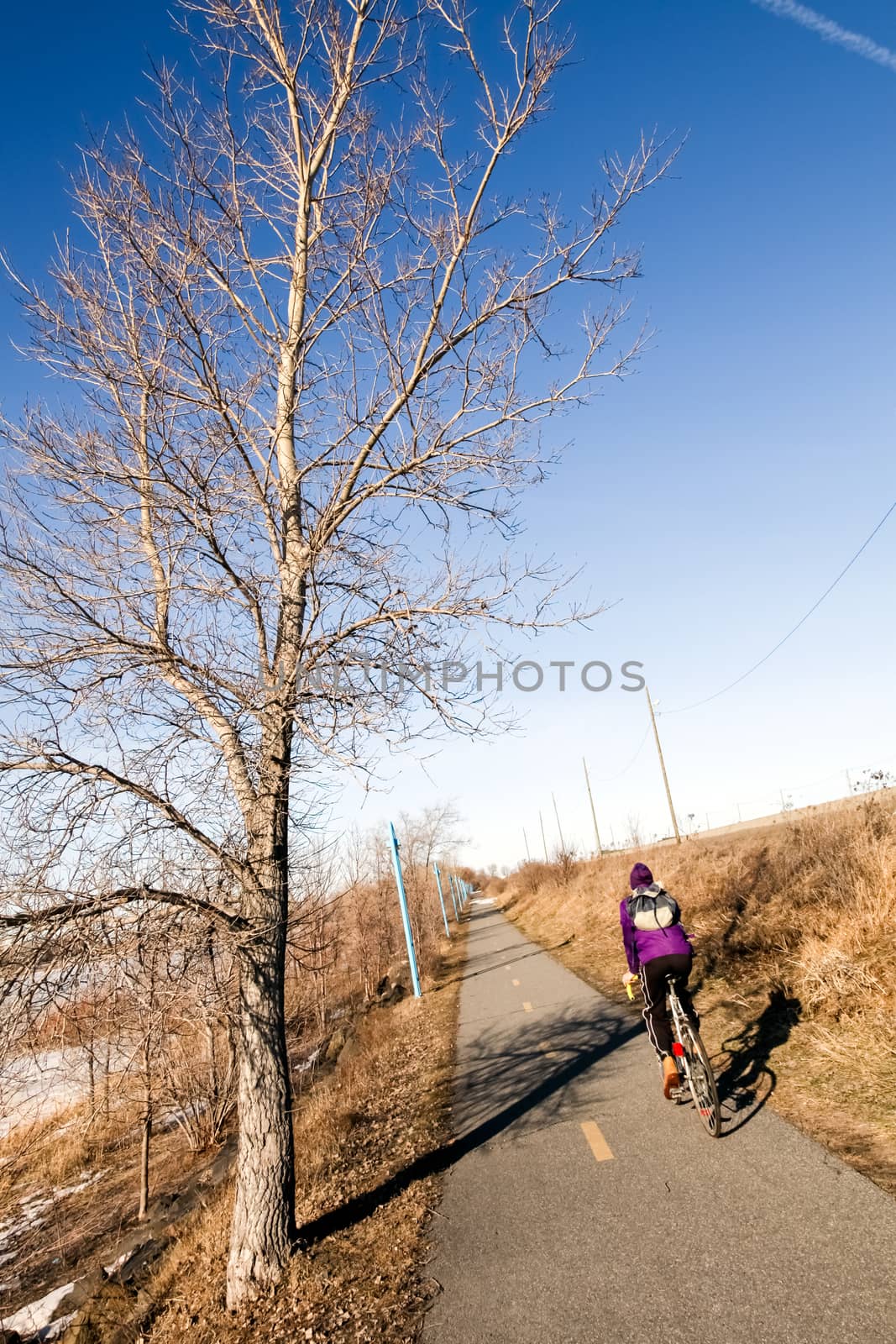 Bike Path and a unrecognizable biker during the Spring