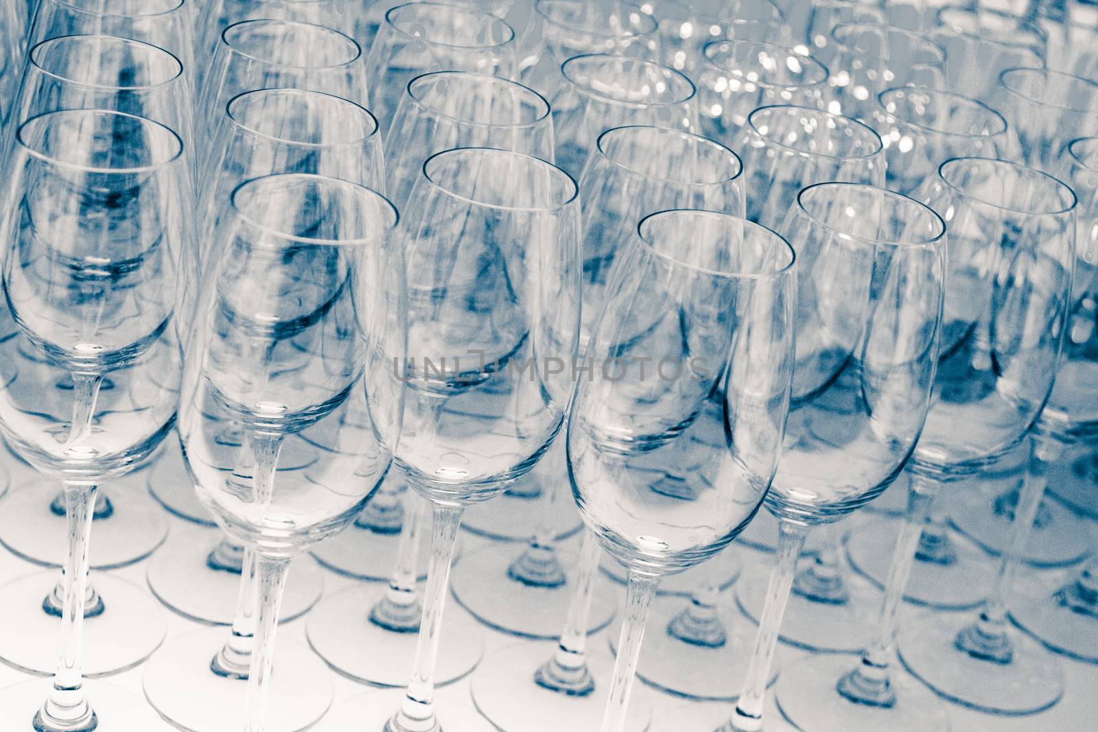 Many Empty Wineglasses Upside Down by aetb