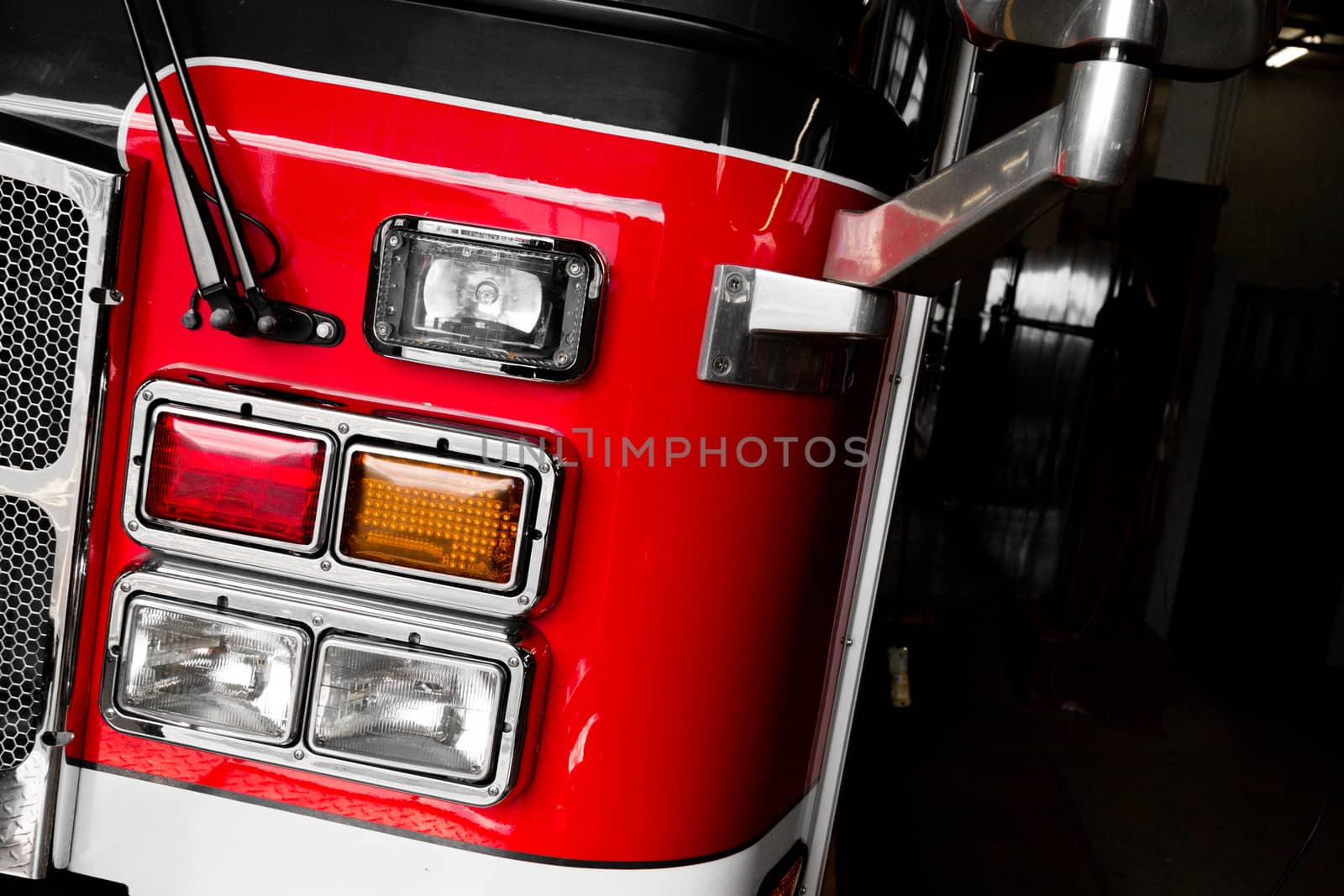 Firetruck Details of the Front and Lights by aetb