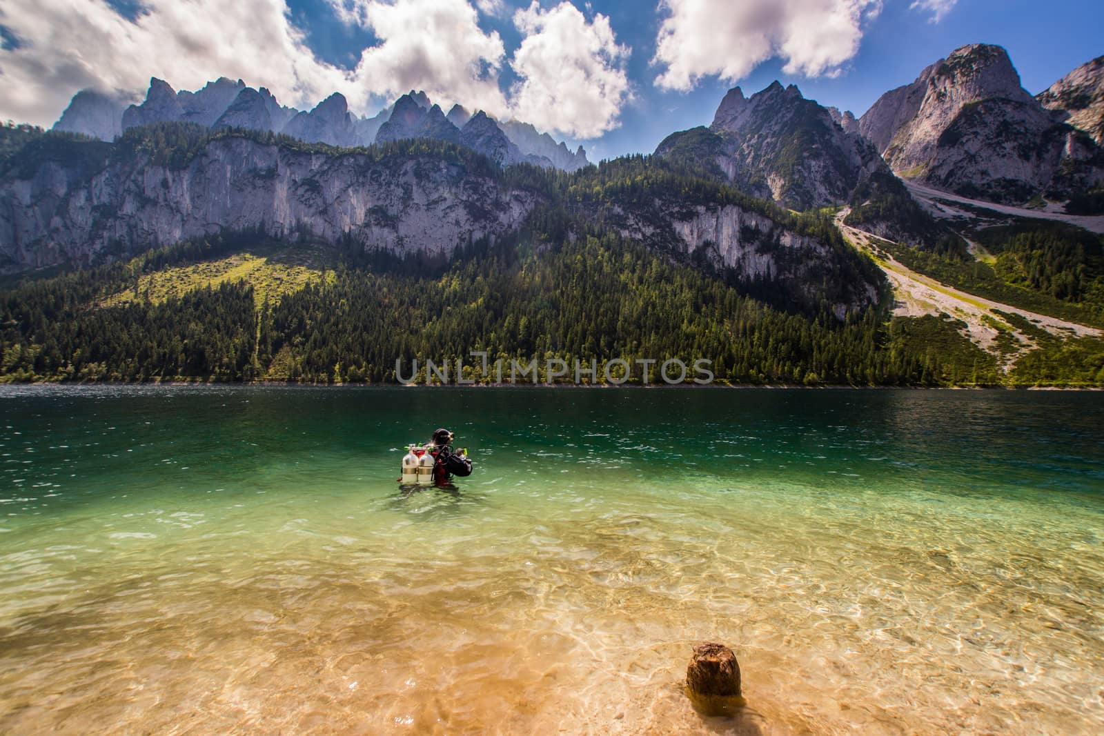 Scuba diving in high mountains lake Austria