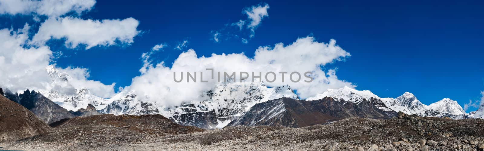 Himalayas panorama with Mountain peaks and Everest summit. Extralarge resolution