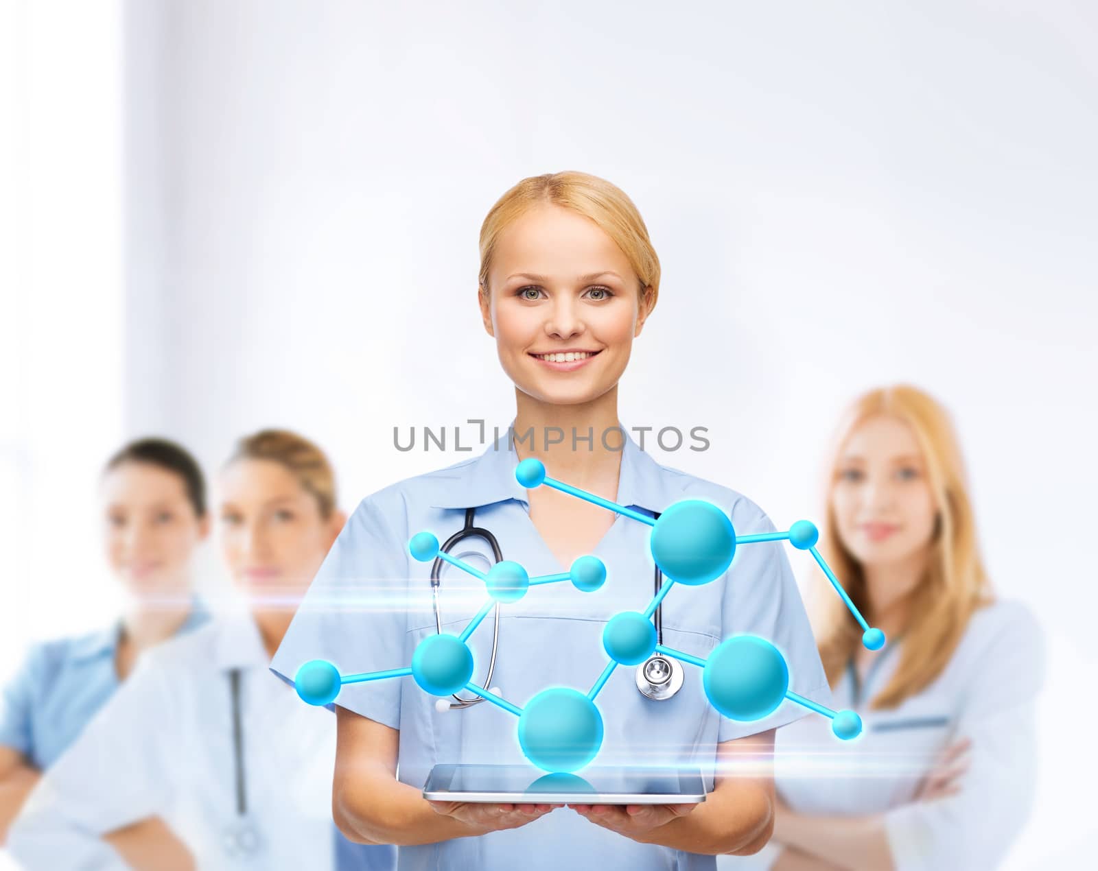 smiling female doctor or nurse with tablet pc by dolgachov