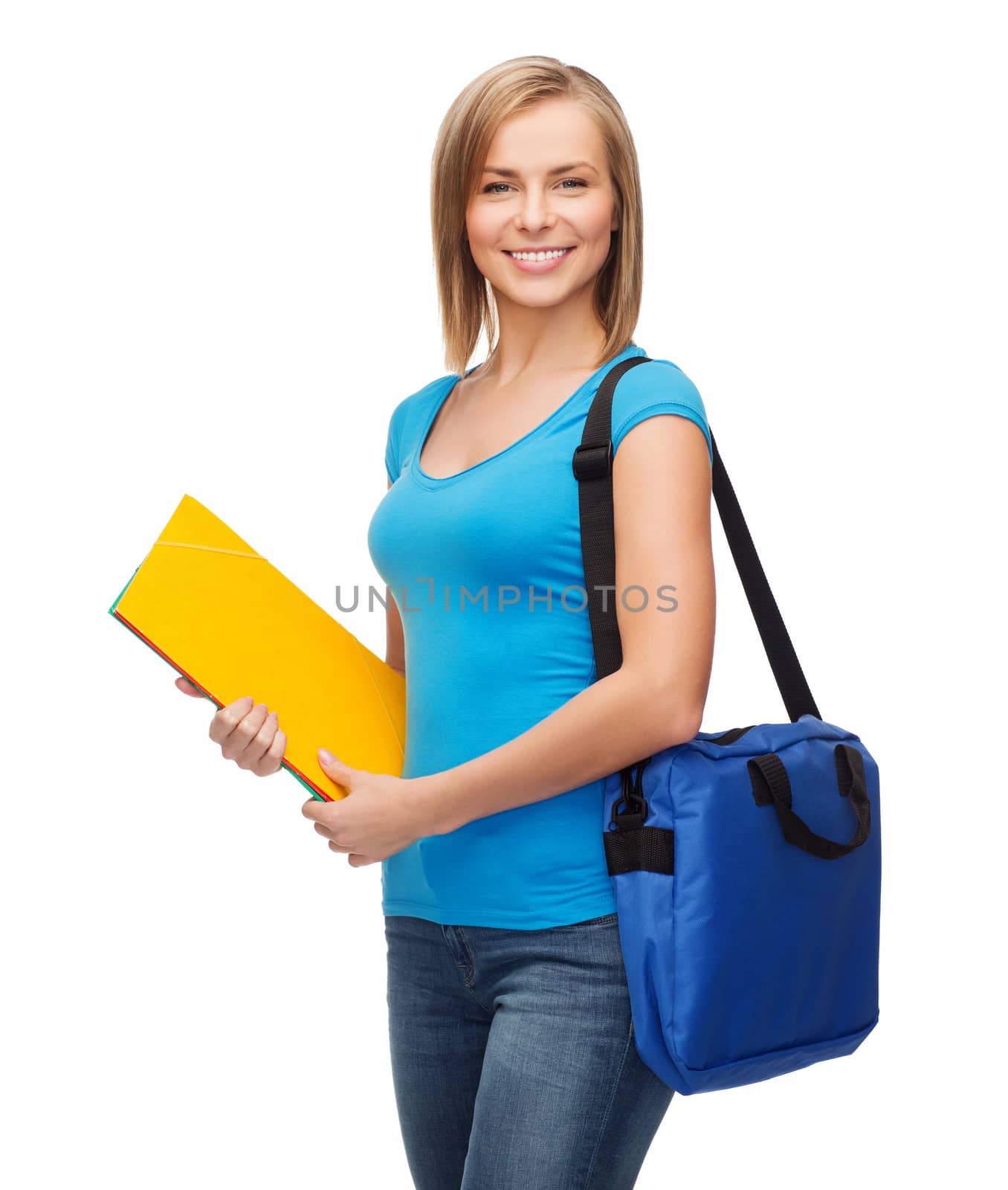 smiling female student with bag and folders by dolgachov