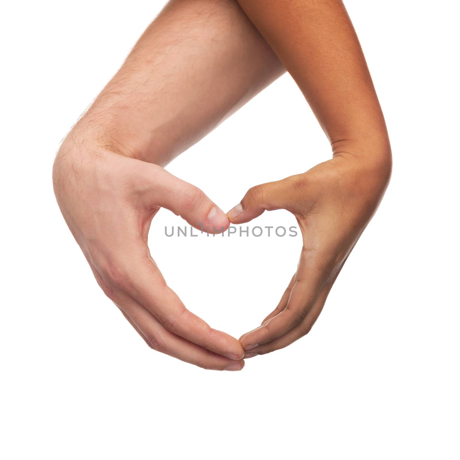 woman and man hands showing heart shape by dolgachov