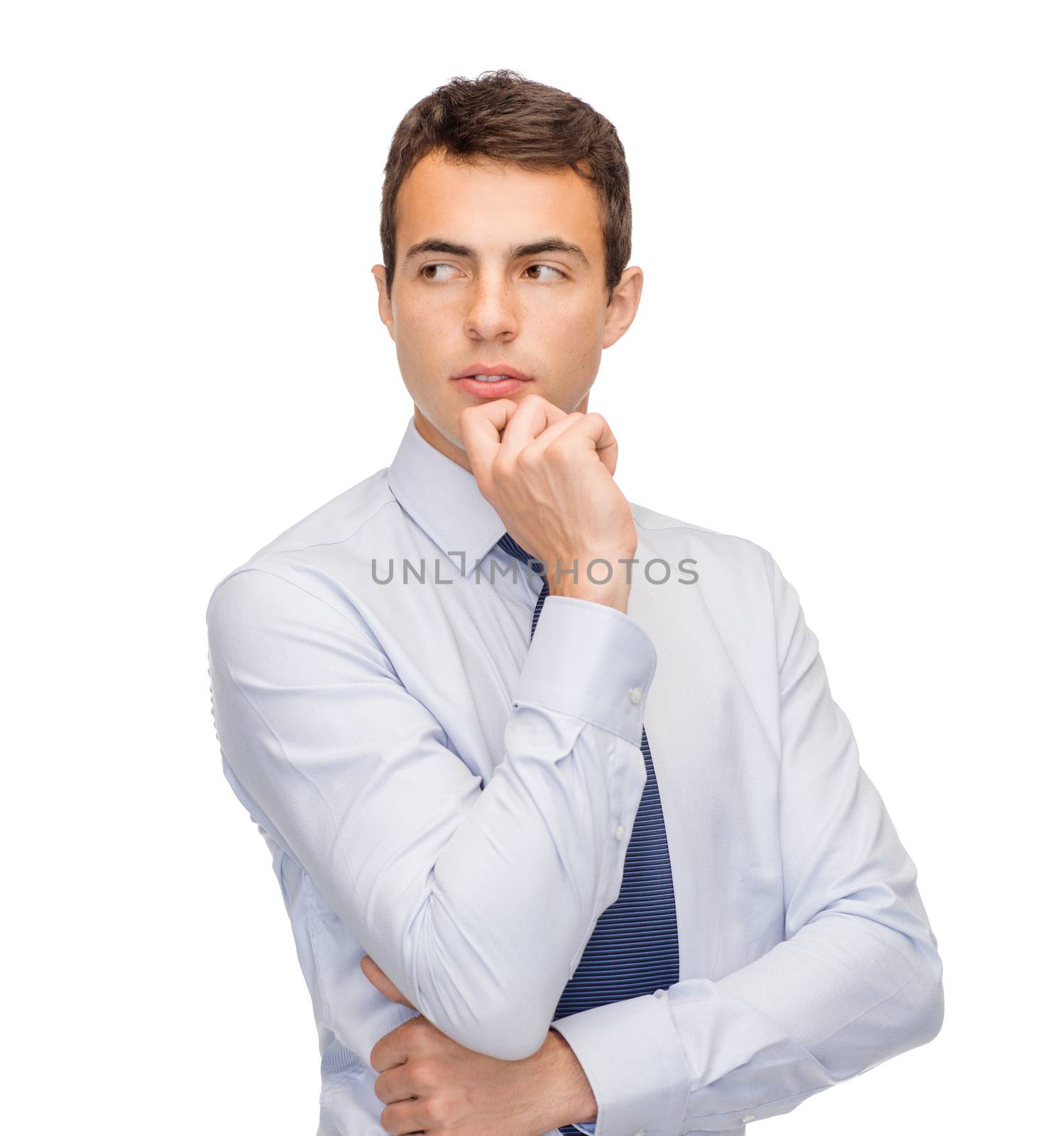 business and office, people concept - pensive young buisnessman