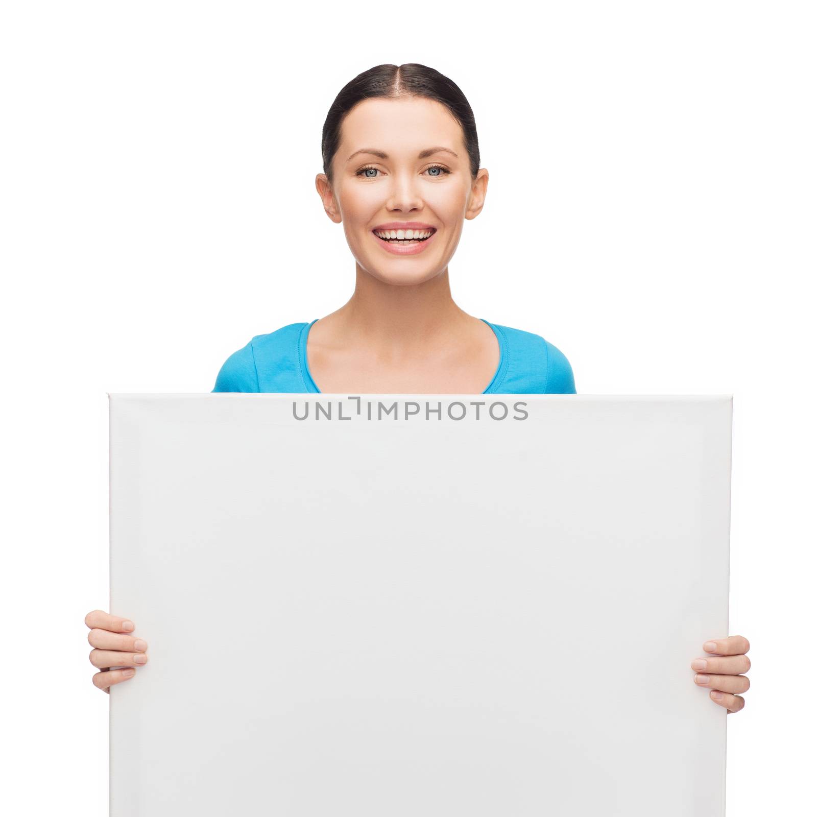 smiling girl with white blank board by dolgachov