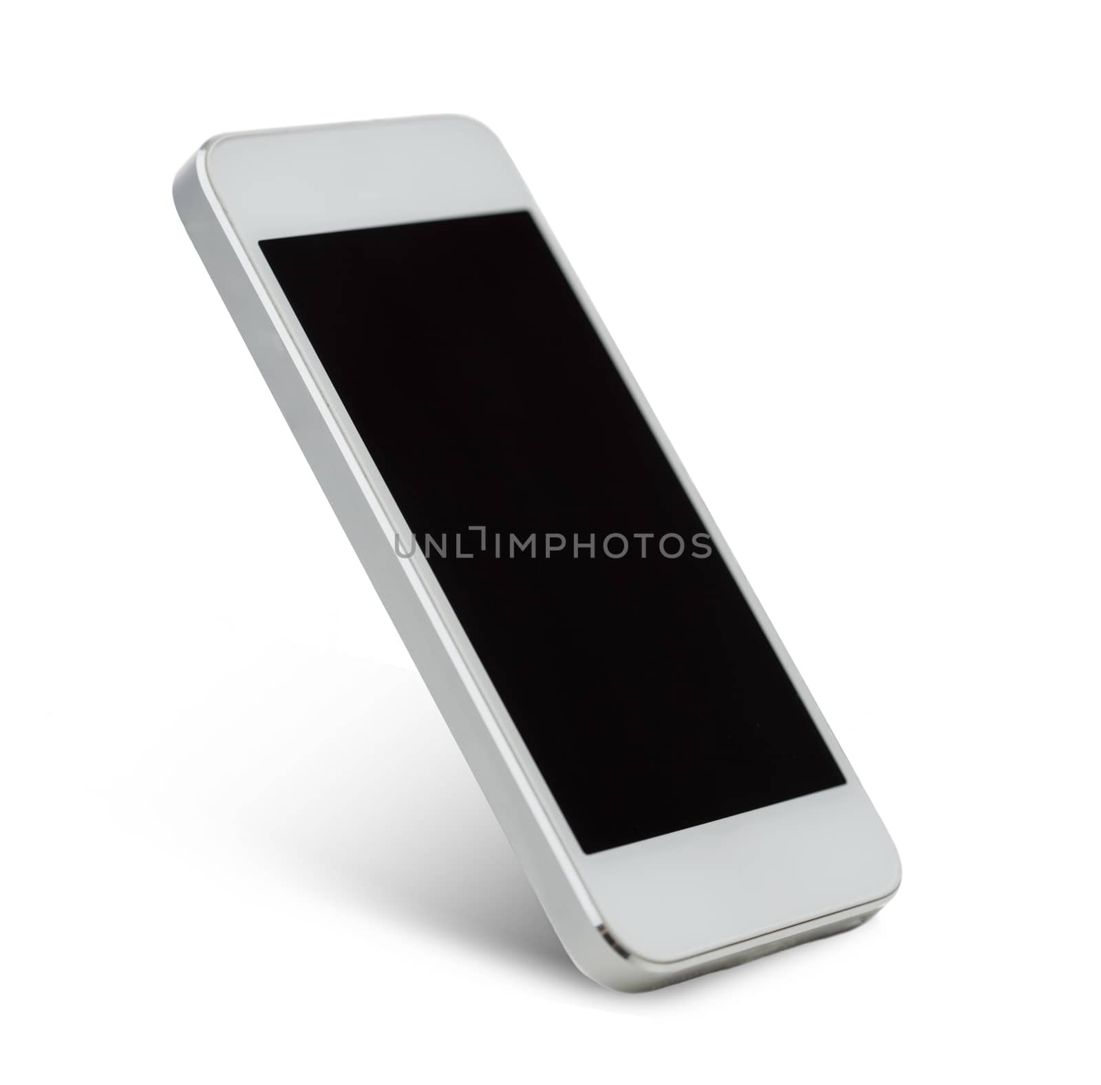 white smarthphone with blank black screen by dolgachov