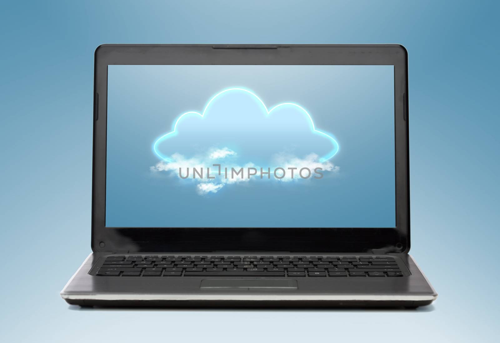 laptop computer with cloud on screen by dolgachov