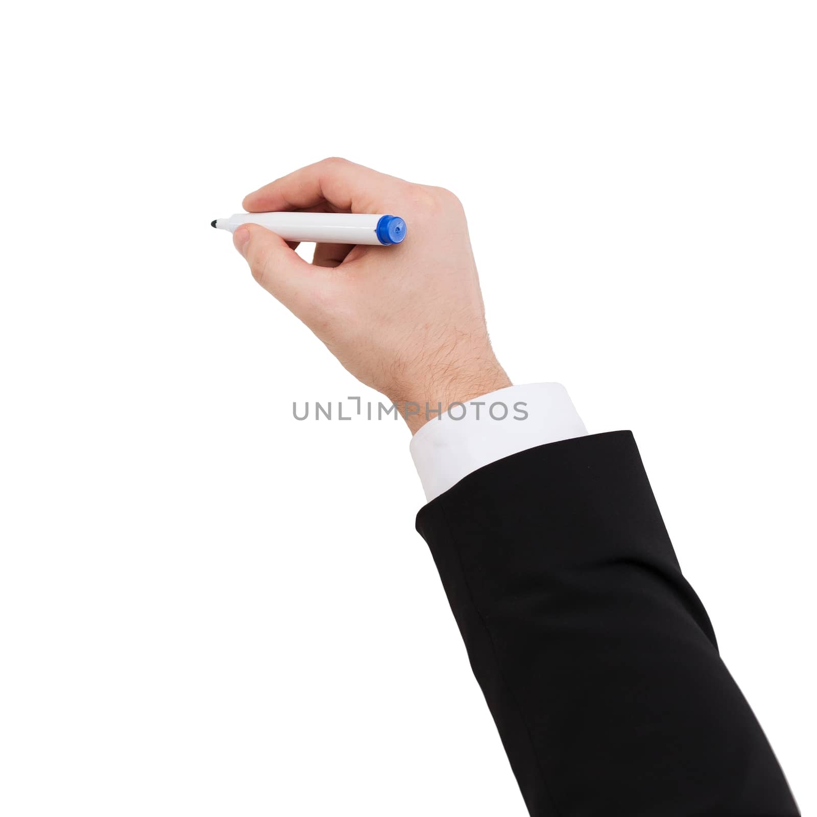 business and advertisement concept - close up of businessman drawing to something