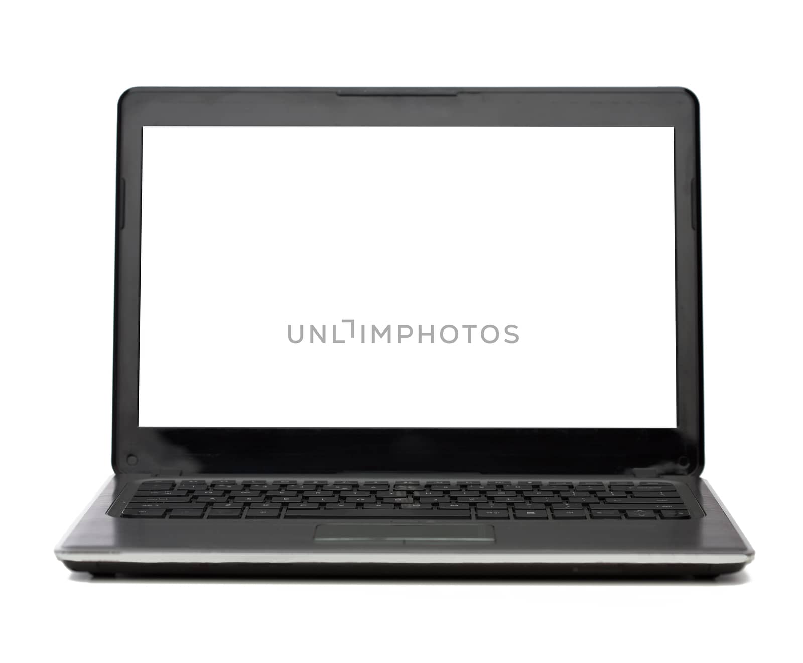 technology and advertisement concept - laptop computer with blank white screen