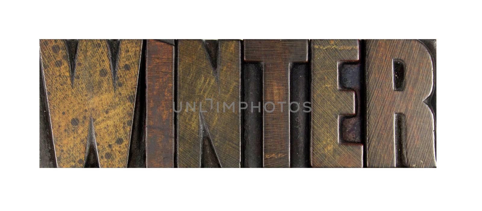 The word WINTER written in vintage letterpress type