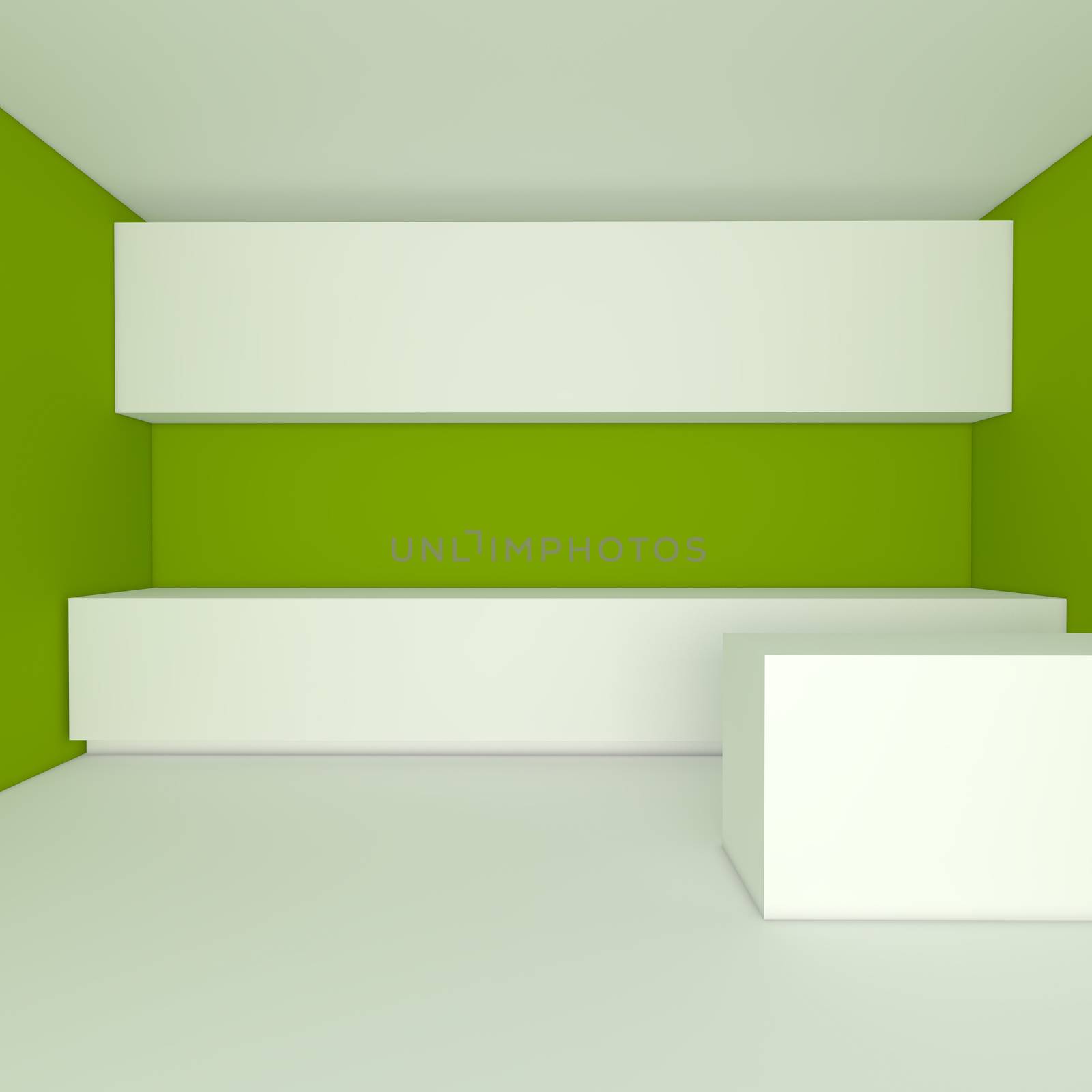 empty interior design for kitchen room with green wall.