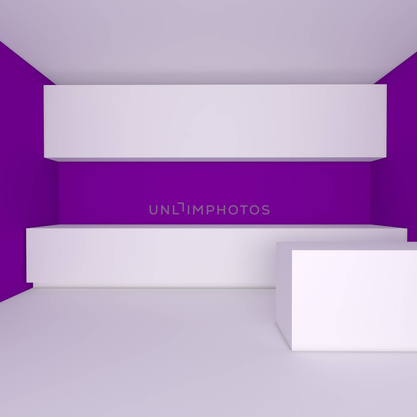 empty interior design for kitchen room with purple wall.