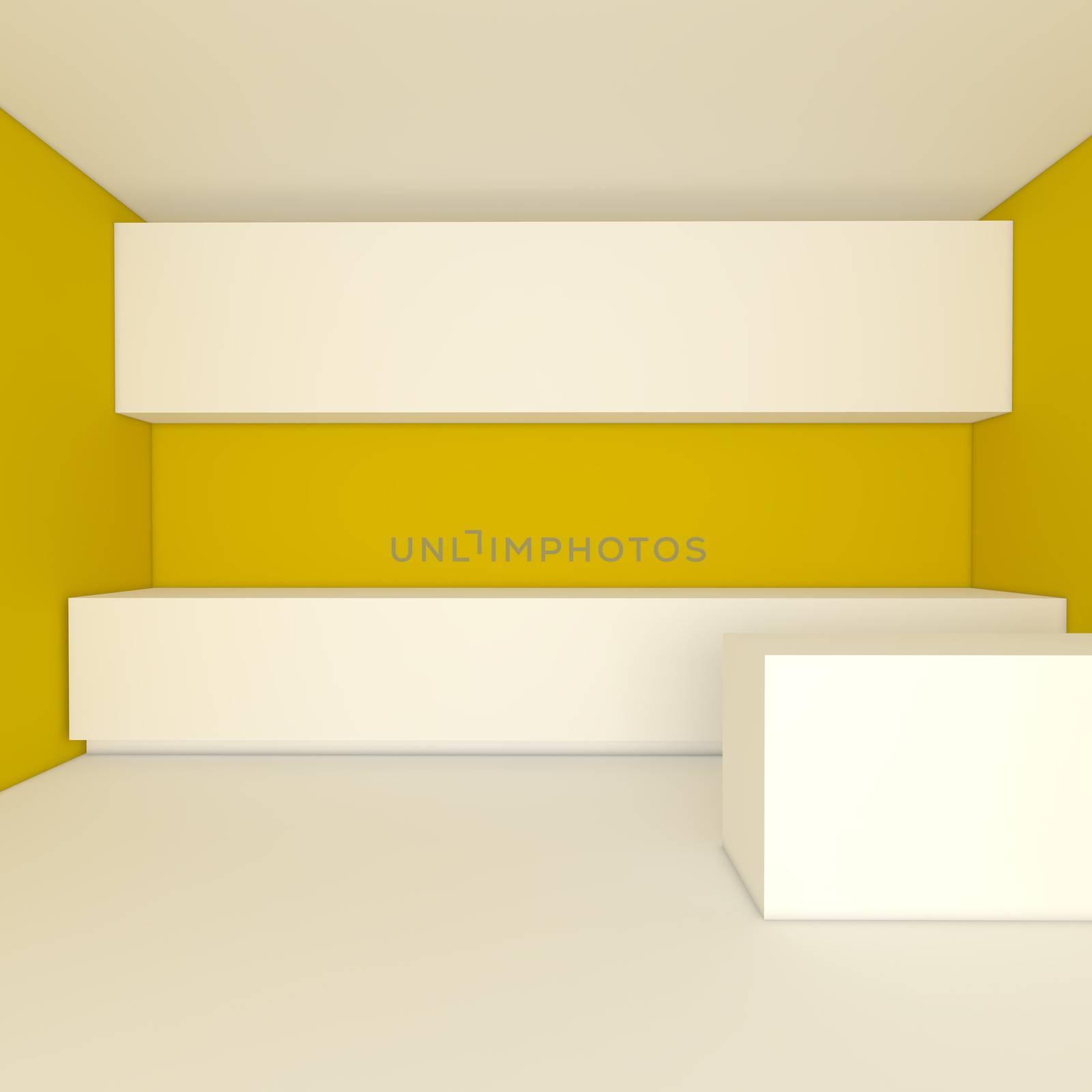 empty interior design for kitchen room with yellow wall.