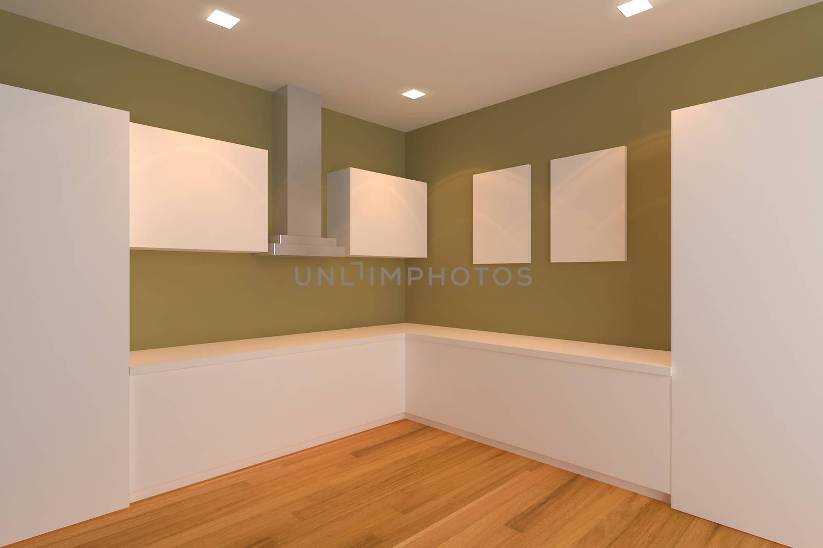 empty interior design for kitchen room with brown wall.