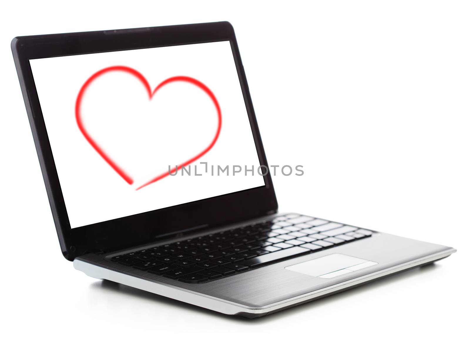 laptop computer with heart on white screen by dolgachov