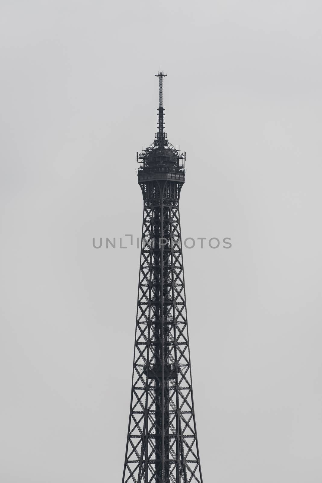 The Eiffel Tower in Paris in black and white, France