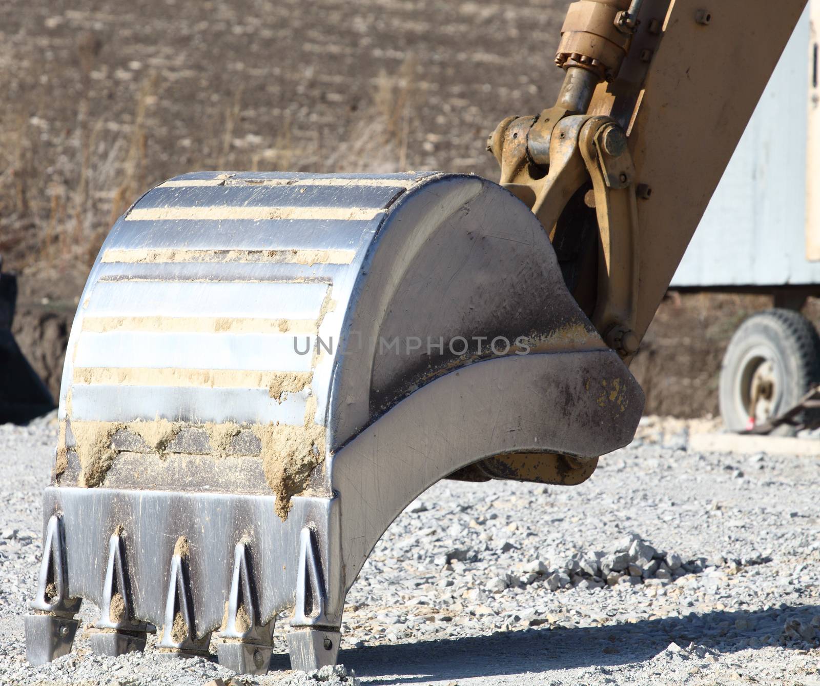 A big excavator bucket close up