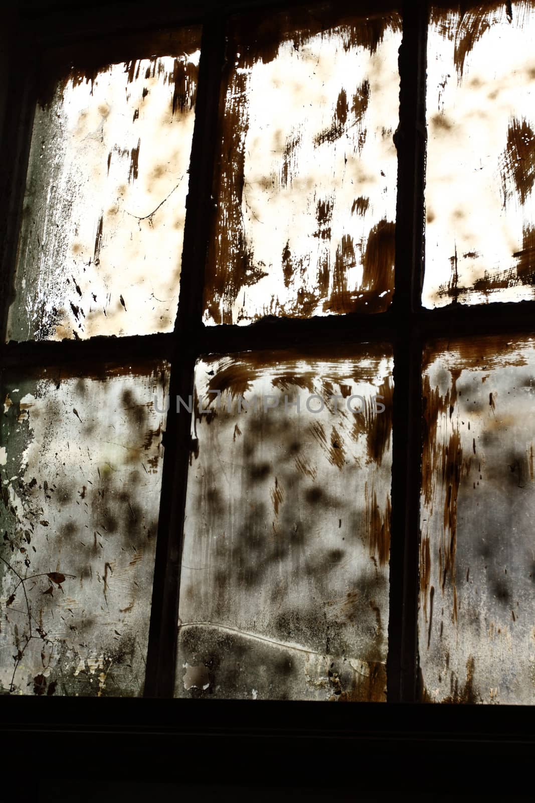 dirty old window close up