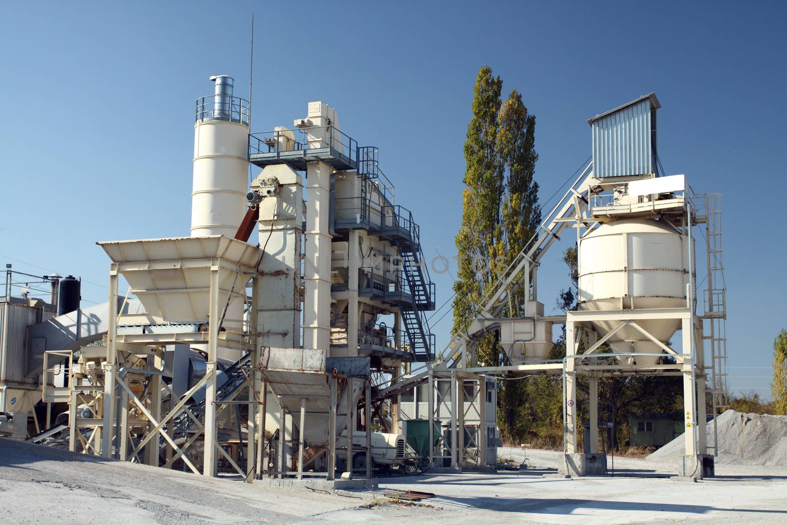 View of stone quarry with silos